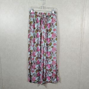 04103 Cienna mint green w/olive & pink floral print wide leg pants XL